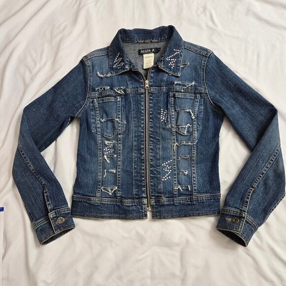 Vintage Y2K Allen B. Denim Jacket Womens S Blue Distressed Embellished - Picture 2 of 11